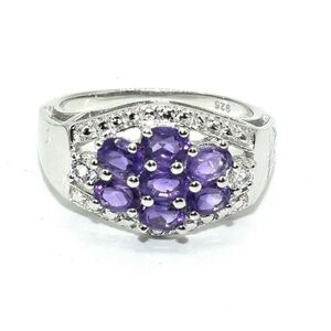 Silver Amethyst and Cubic Zirconia Ring Size 7